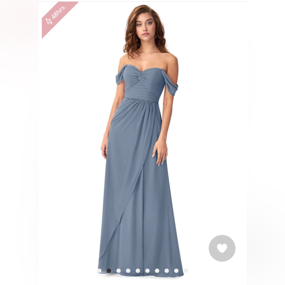 Azazie Off-the-Shoulder Dusty Blue Bridesmaid Gown